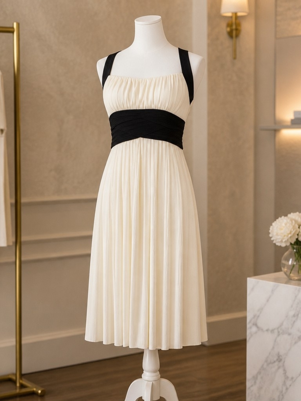 Women's Sleeveless Halter Strap White And Black Stretch Dress Size Small - Picture 3 of 5